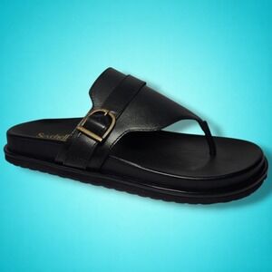 New Women's Seychelles Black Leather Santa Cruz Sandals, Size 10